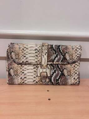 Charming Charlie Snakeskin Print Faux Leather Clutch with Chain Strap